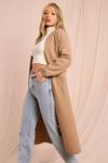 MissPap Collarless Ruched Sleeve Wool Look Coat thumbnail 3