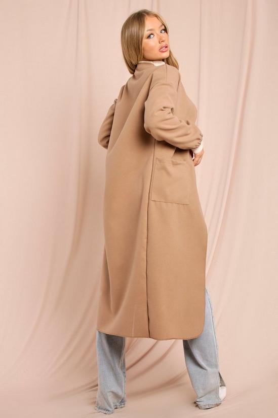 MissPap Collarless Ruched Sleeve Wool Look Coat 4