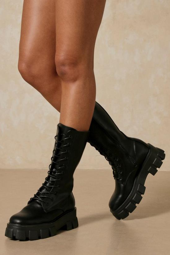 MissPap Leather Look Knee High Lace Up Boots 1