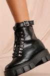 MissPap Leather Look Buckle Detail Lace Up Ankle Boot thumbnail 2