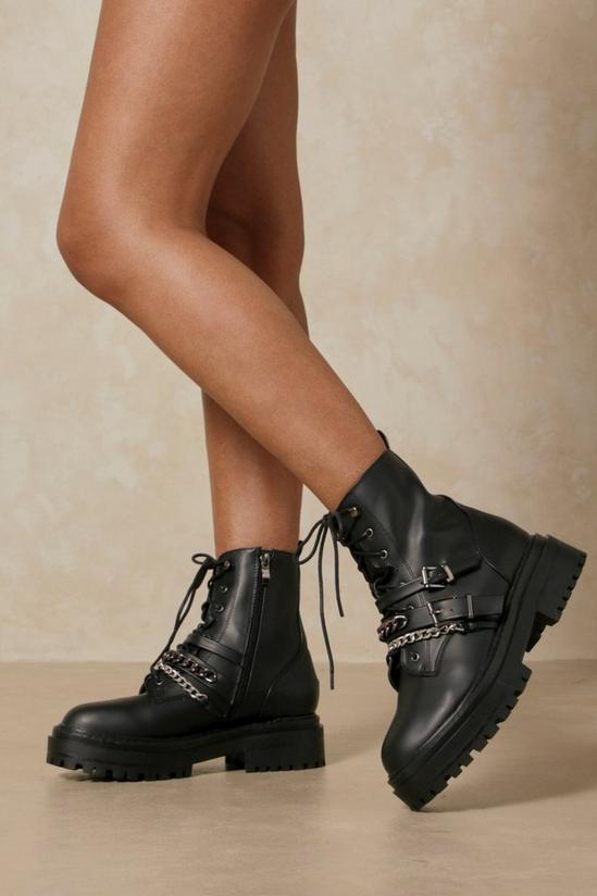 MissPap Leather Look Chain Detail Chunky Ankle Boot 1