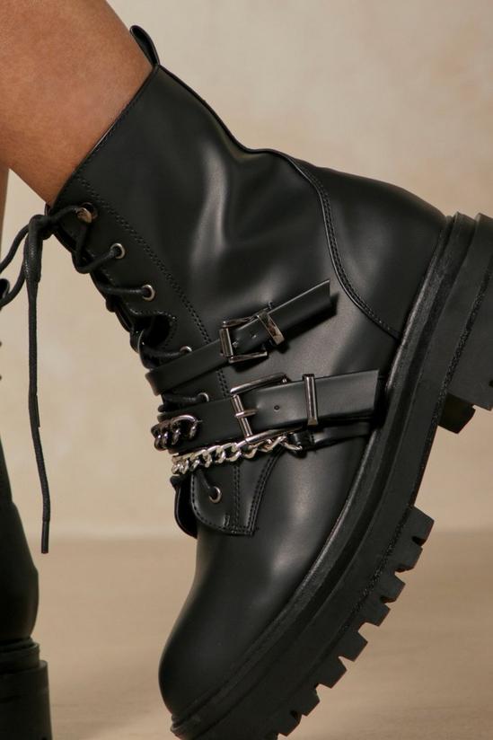 MissPap Leather Look Chain Detail Chunky Ankle Boot 2