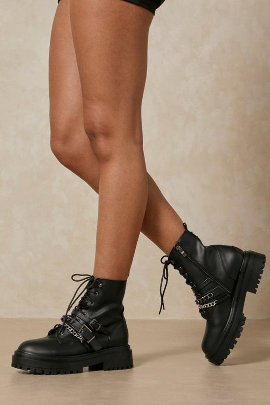 MissPap Leather Look Chain Detail Chunky Ankle Boot 3