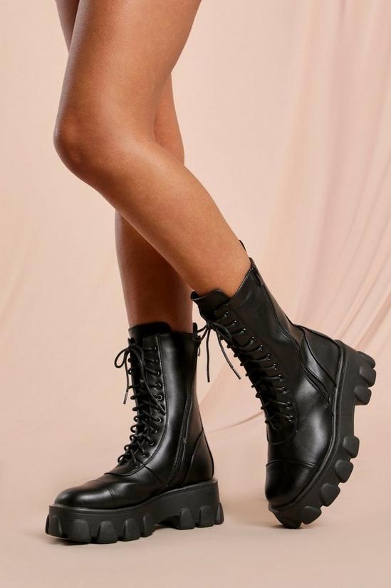 MissPap Leather Look Chunky Lace Up Ankle Boot 1