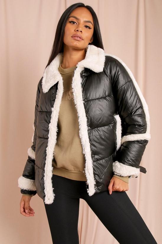 MissPap Puffer Jacket With Contrast Borg Trim 1