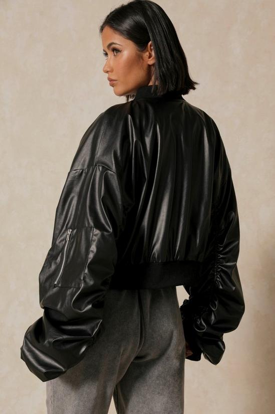 MissPap Leather Look Ruched Arm Bomber Jacket 3