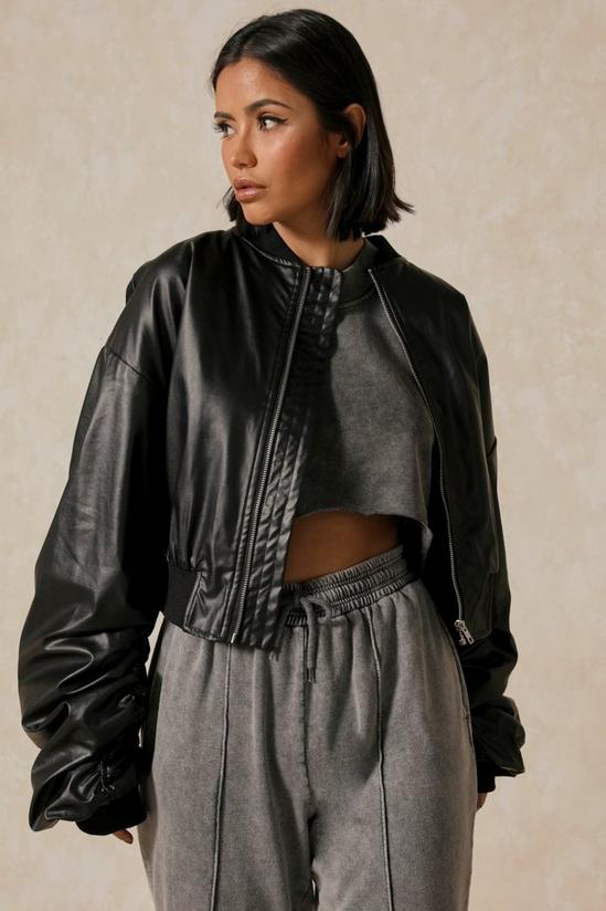 MissPap Leather Look Ruched Arm Bomber Jacket 5
