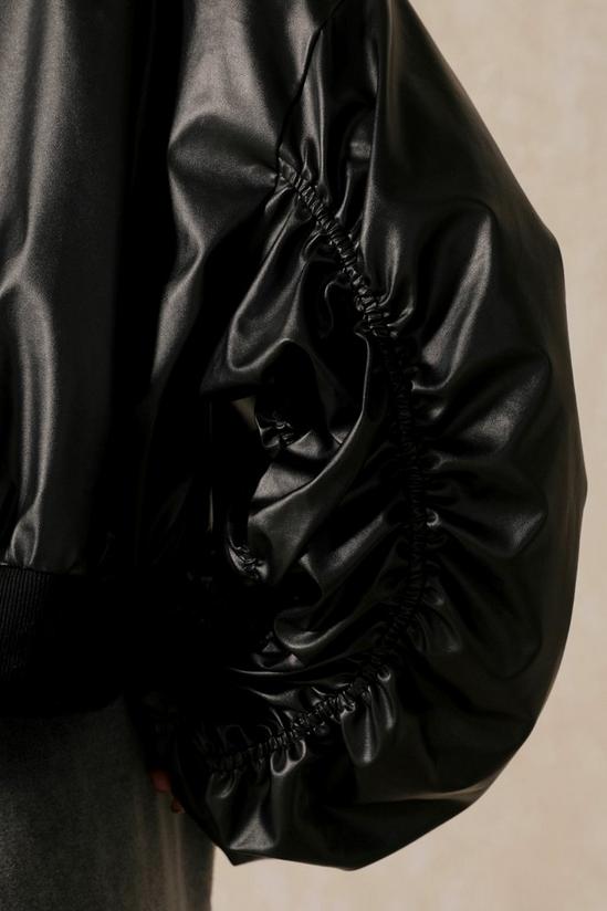 MissPap Leather Look Ruched Arm Bomber Jacket 6
