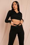 MissPap Ribbed Collared Button Front Crop Top thumbnail 1
