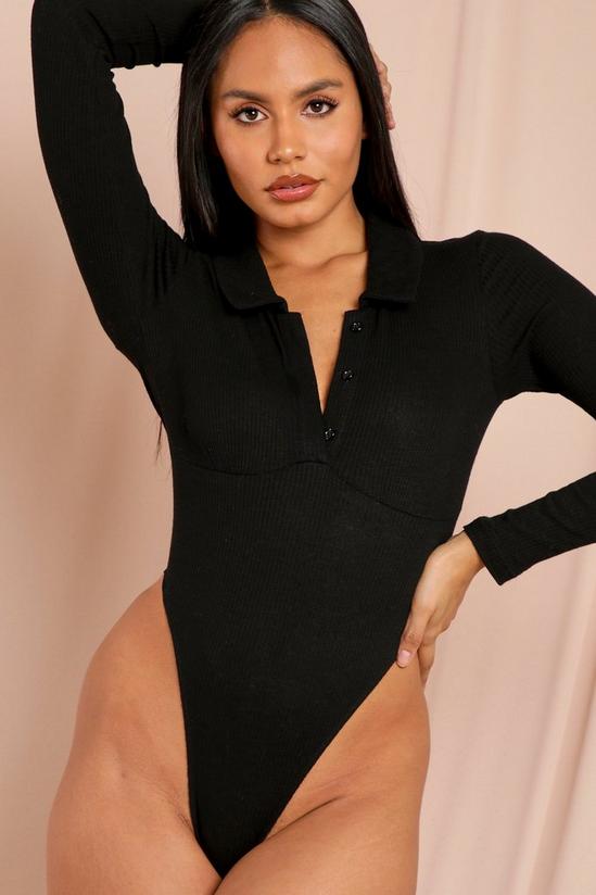 MissPap Ribbed Collared Button Front Bodysuit 2