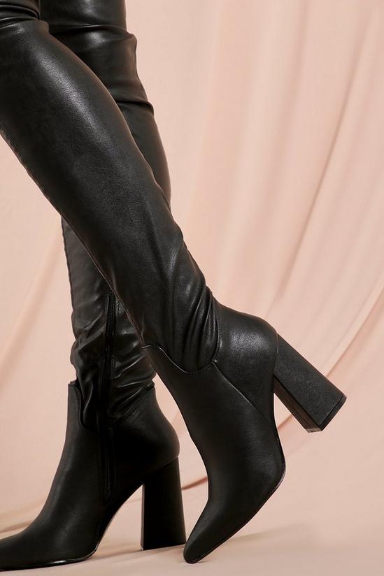 MissPap Pu Stretch Pointed Toe Block Thigh High Boot 2