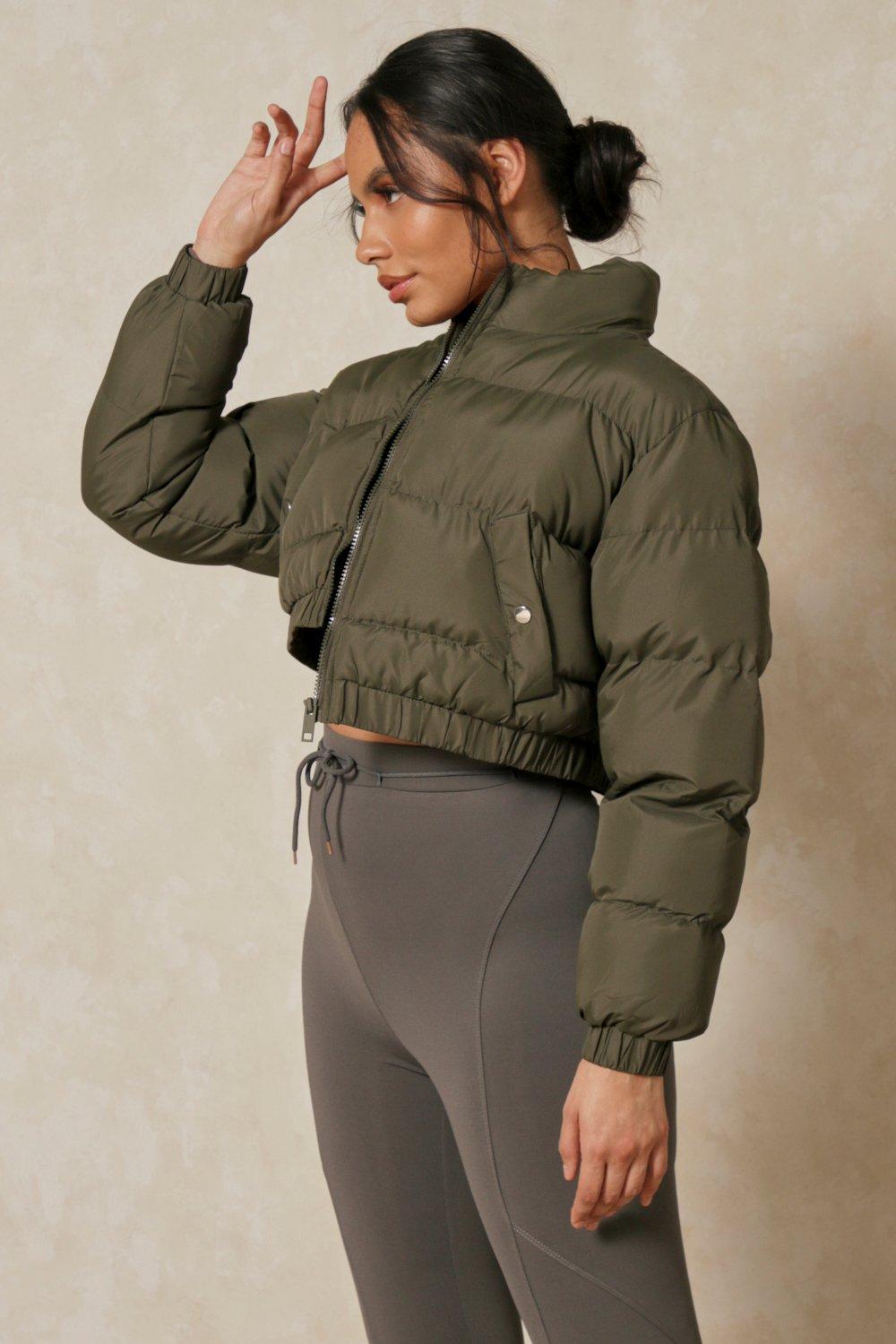 Khaki cropped puffer outlet jacket