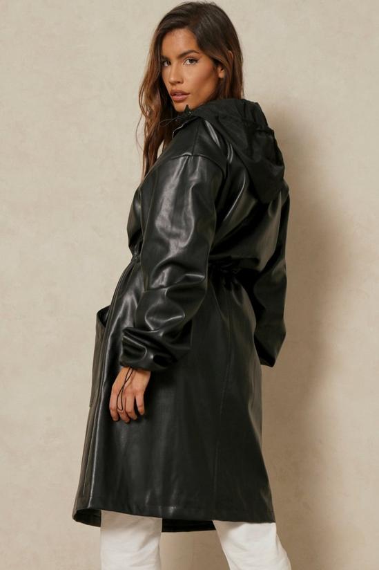MissPap Leather Look Nylon Hooded Trench Coat 3