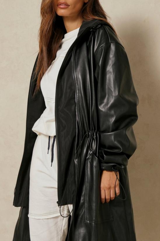 MissPap Leather Look Nylon Hooded Trench Coat 5