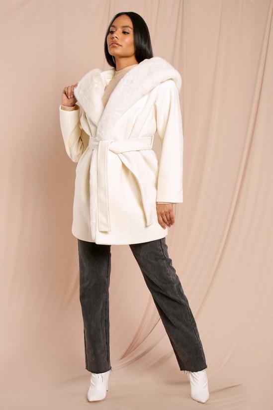 MissPap Wool Hooded Coat With Faux Fur Trim 1