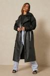 MissPap Faux Leather Contrast Fabric Trench Coat thumbnail 1