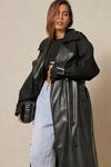 MissPap Faux Leather Contrast Fabric Trench Coat thumbnail 2