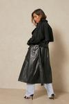MissPap Faux Leather Contrast Fabric Trench Coat thumbnail 3