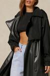 MissPap Faux Leather Contrast Fabric Trench Coat thumbnail 5