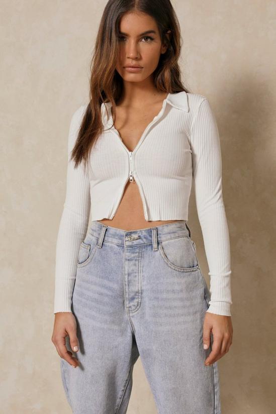 MissPap Knitted Collared Zip Front Top 1