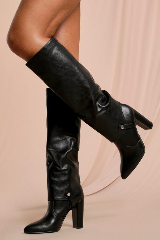 MissPap Leather Look Fold Down Knee High Boots 1