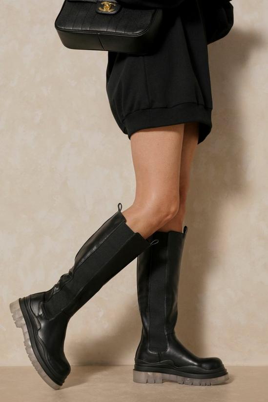 MissPap Leather Look Clear Sole Knee High Boots 1