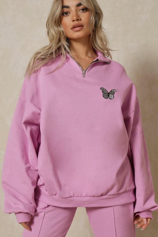 MissPap Butterfly Embroidered Zip Sweatshirt 1
