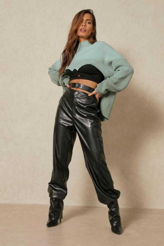 MissPap Leather Look Double Waisted Joggers 1