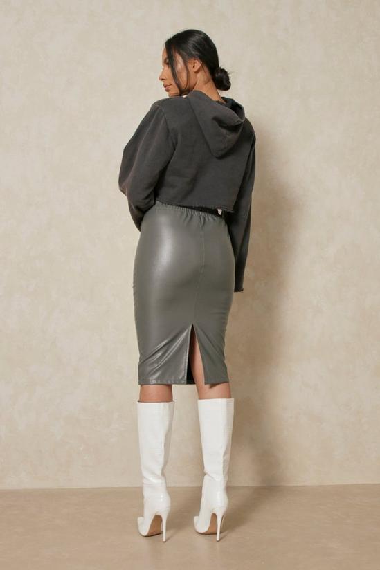 MissPap Gathered Waist Leather Look Midi Skirt 3