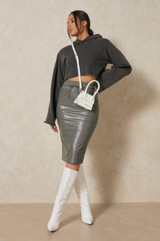 MissPap Gathered Waist Leather Look Midi Skirt 4