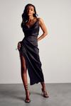 MissPap Satin Jacquard Cowl Ruched Midi Dress thumbnail 1