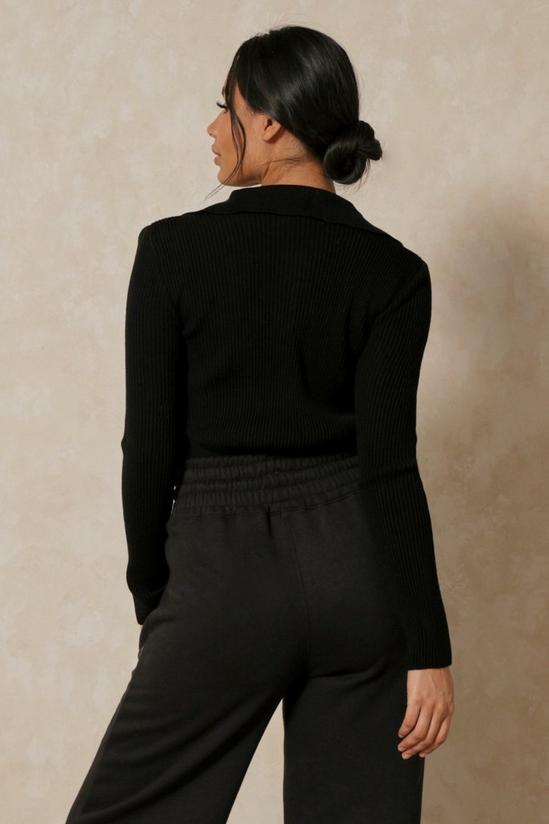 MissPap Ribbed Knit Collared Long Sleeve Top 3