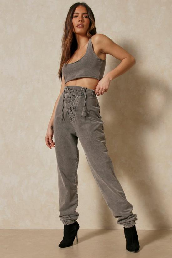 MissPap Acid Wash Lace Up Jogger And Crop Co-ord 1
