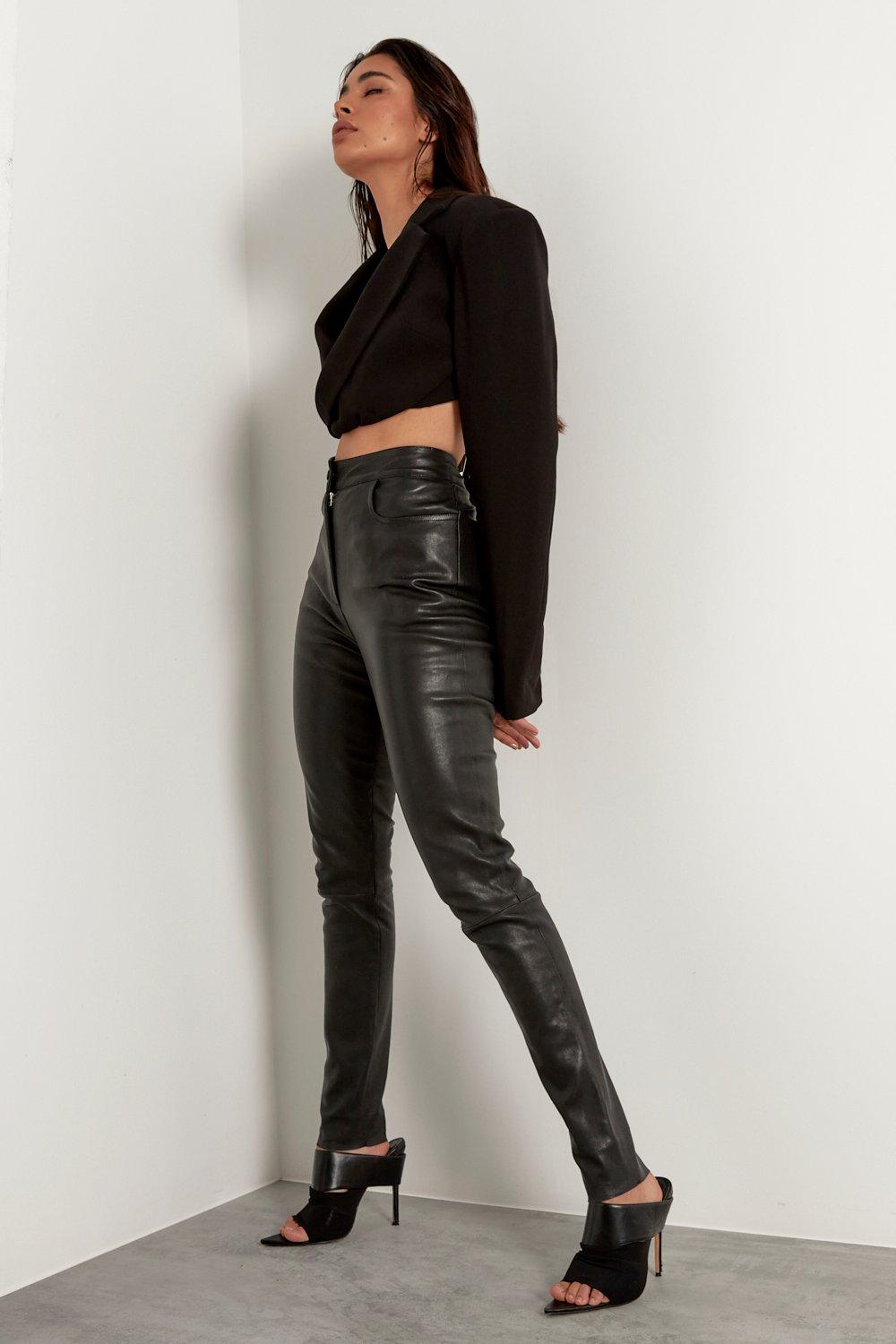 Real leather on sale skinny pants