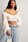 MissPap Ruched Front Balloon Sleeve Crop Blouse thumbnail 1