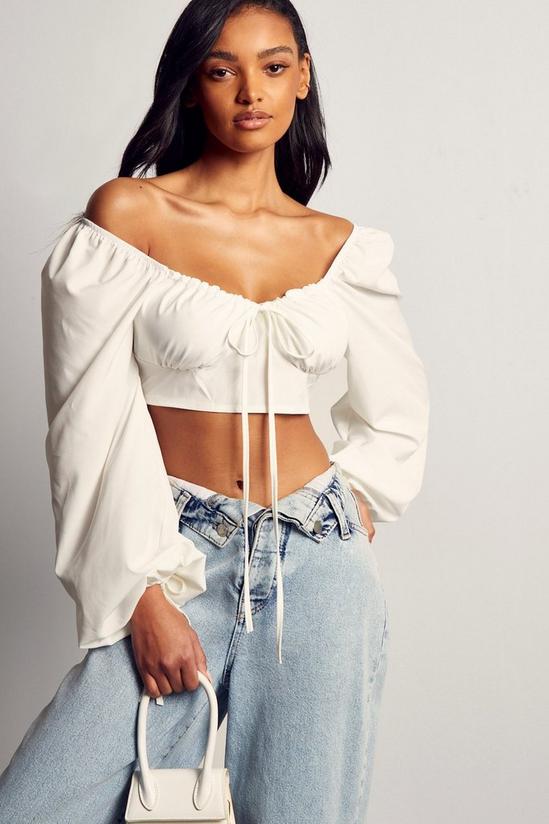 MissPap Ruched Front Balloon Sleeve Crop Blouse 1