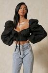 MissPap Poplin Ruched Cup Puff Sleeve Crop Top thumbnail 1