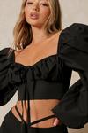 MissPap Poplin Ruched Cup Puff Sleeve Crop Top thumbnail 6