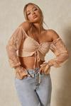 MissPap Ruched Front Crop Top With Lace Sleeves thumbnail 1