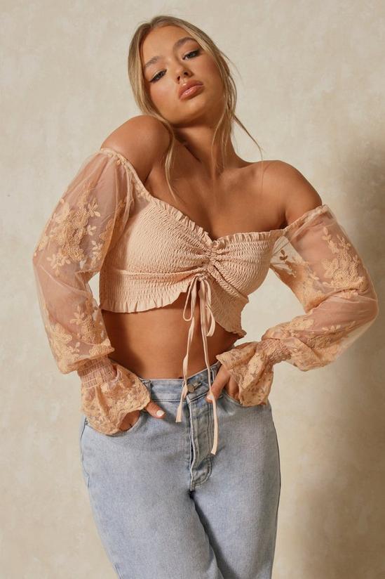 MissPap Ruched Front Crop Top With Lace Sleeves 1