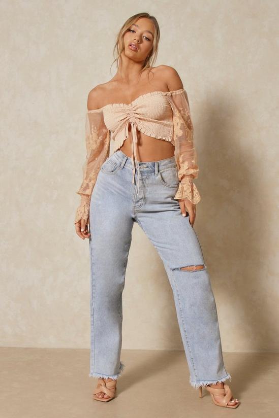 MissPap Ruched Front Crop Top With Lace Sleeves 4