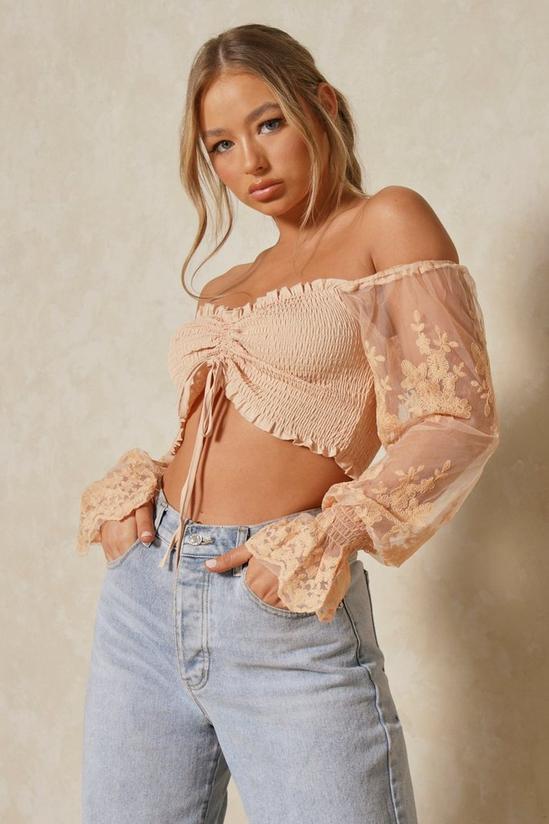 MissPap Ruched Front Crop Top With Lace Sleeves 6