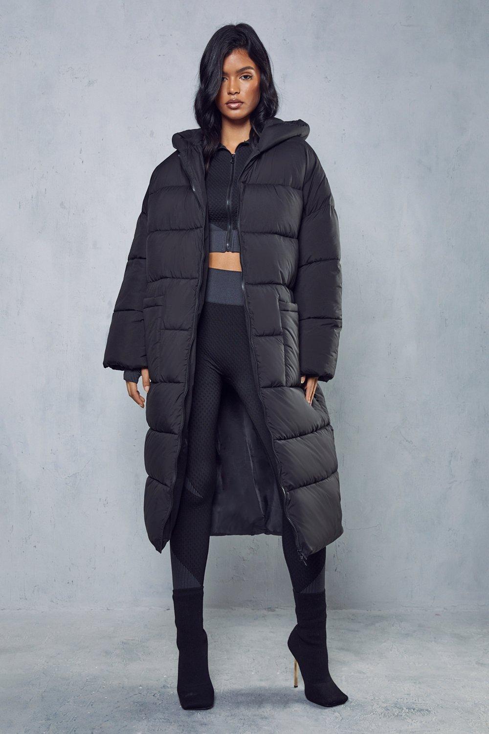 Long black puffer outlet coat