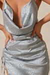MissPap Satin Jacquard Cowl Ruched Mini Dress thumbnail 2