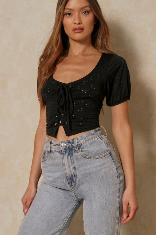MissPap Embroidery Analgise Lace Up Crop Top 1