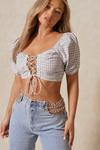 MissPap Gingham Puff Sleeve Lace Up Corset thumbnail 1