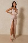 MissPap Satin Ruched Strappy Maxi Dress thumbnail 1