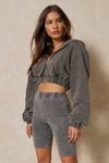 MissPap Acid Wash Embroidered Cropped Hoodie thumbnail 5