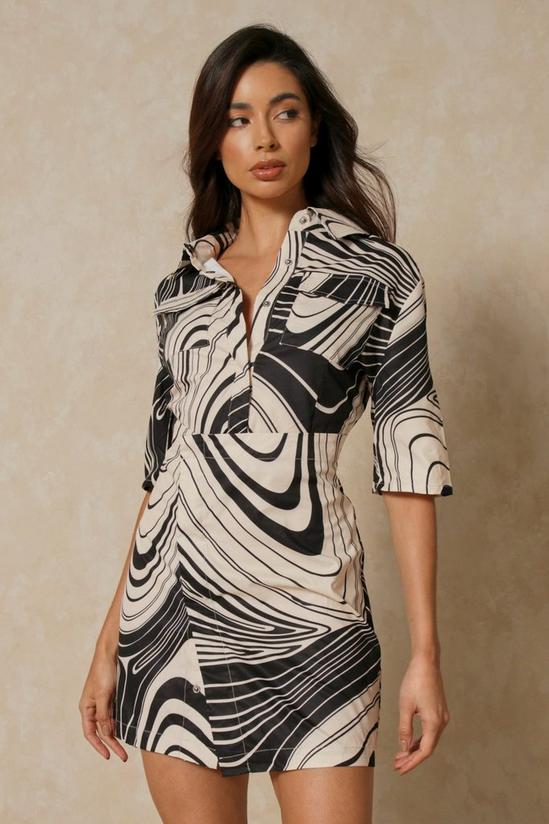MissPap Contrast Print Asymmetric Shirt Dress 1