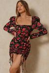 MissPap Floral Puff Sleeve Ruched Mini Dress thumbnail 1